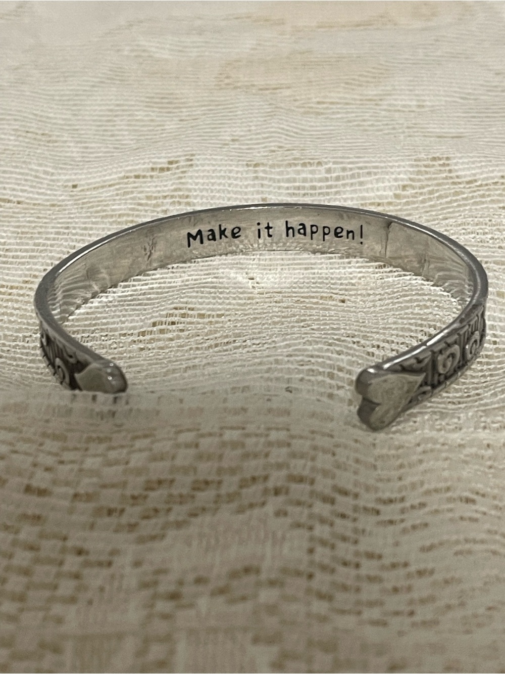 Inspirational Silver-Tone Cuff Bracelet - "Make it Happen!"